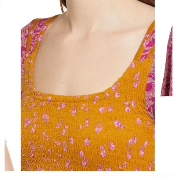 FREE PEOPLE Marigold Mix Print Smocked Top XS - Picture 3 of 9